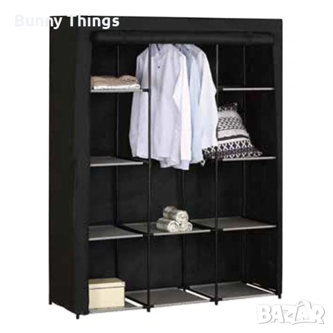 Гардероб от неръждаема стомана и найлонов текстил, черен 131x46x169 см., снимка 2 - Гардероби - 53416988