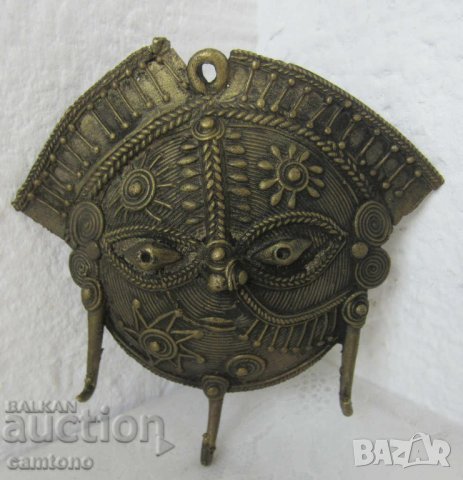 маска глава лице стара бронзова закачалка за ключове антика, снимка 4 - Декорация за дома - 28872997