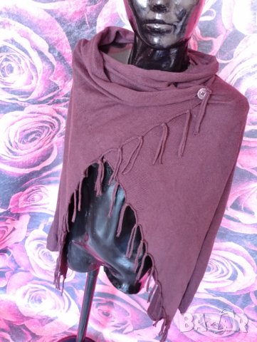 Тъмно лилава жилетка тип пончо с ресни С/М , снимка 4 - Жилетки - 38913300