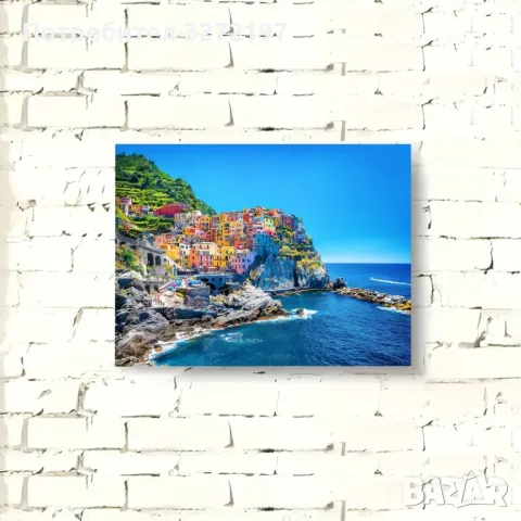 Картина на платно с дървена рамка-Средиземноморски Порт на Синкве Тере,30x40 см., снимка 2 - Картини - 48464154