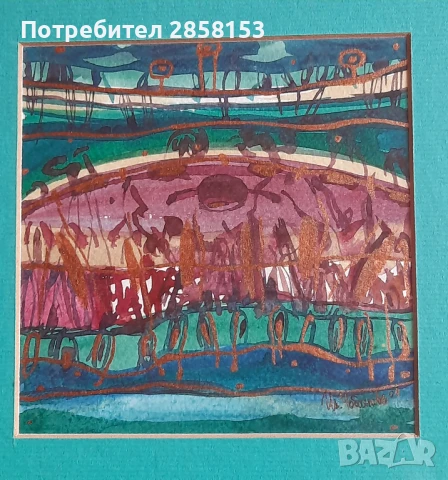 Абстрактна картина,акварел, снимка 2 - Картини - 50506598