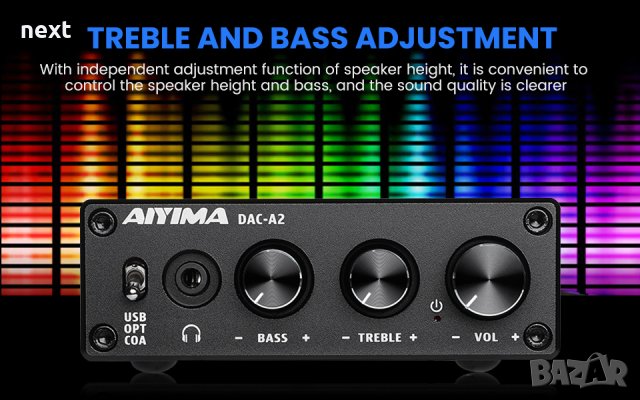 AIYIMA DAC A2 , мини ДАК с усилвател за слушалки и звукова карта HiFi + Гаранция, снимка 18 - Ресийвъри, усилватели, смесителни пултове - 43097801