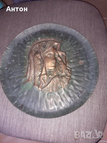 Старо медно пано Мадоната., снимка 2 - Антикварни и старинни предмети - 34795140