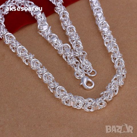 Посребрен сребърен ланец масивен кралска плетка бижу верига мода колие синджир бижутерия за подарък , снимка 4 - Колиета, медальони, синджири - 38372346