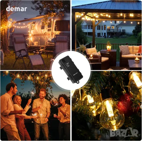 aurogeek стрингови светлини, с батерии 5000mAh, 9 м с 12 A60 пластмасови LED крушки, снимка 6 - Лед осветление - 48001427