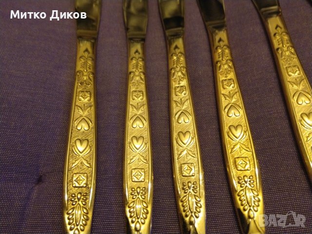 Herdmar Spigo Old Gold Stainless Steel -6 броя нови ножа позлатени гравирани -206мм, снимка 3 - Прибори за хранене, готвене и сервиране - 43733989
