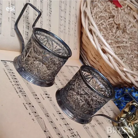 Руски посребрени антикварни стакани Филигран -, снимка 2 - Нумизматика и бонистика - 50374757