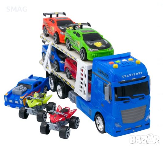 Камион със 7 превозни средства Звук и светлини, снимка 2 - Коли, камиони, мотори, писти - 43102367