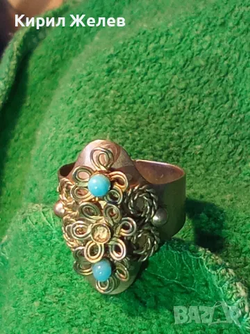 СТАРИНЕН РУСКИ МЕЛХИОРЕН РЕТРО ПРЪСТЕН с НАТУРАЛЕН ТЮРКОАЗ ФИЛИГРАННА РЪЧНА ИЗРАБОТКА 47420, снимка 16 - Антикварни и старинни предмети - 47134468