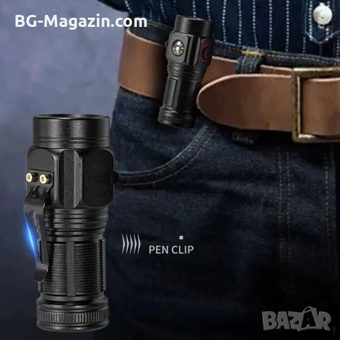 Мощен мини фенер LED акумулаторен 1500 лумена ръчен за лов риболов къмпинг палатка туризъм USB, снимка 4 - Къмпинг осветление - 53032275