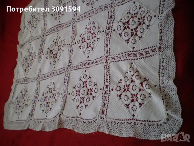  Ретро плетена на една кука покривка в цвят капучино 95 см на 128 см, снимка 8 - Антикварни и старинни предмети - 50181611