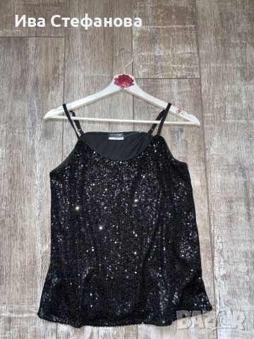 Черен нов еластичен парти коктелен коктейлен официален топ пайети . Размер S, снимка 7 - Корсети, бюстиета, топове - 43350169