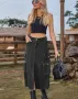 Дамска дънкова карго ежедневна миди пола с еластична талия, 2цвята , снимка 7