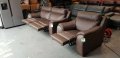 Италиански кожен диван тройка и фотьойл с релаксиращ механизъм, снимка 2
