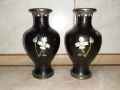 Cloisonne Клоазоне Двойка стари вази бронз клетъчен емайл, снимка 6