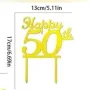 Happy 50th 50 години рожден ден златист твърд топер табела украса за торта юбилей годишнина, снимка 2