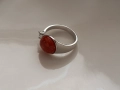 Нов сребърен пръстен с естествен корал и циркон, снимка 3