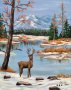  зимен пейзаж с елен маслена картина , снимка 1 - Картини - 43920170