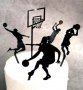 4 Баскетболисти и кош черен твърд акрил топер украса за торта