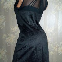 Amisu-Прекрасна черна рокля с релефни флорални мотиви и тюл- М, снимка 4 - Рокли - 33027368