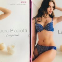 Нов комплект сутиен с бразилиана син на точки на Laura Biagiotti, снимка 2 - Бельо - 28360029