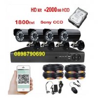+2000gb HDD Пълен пакет DVR 4 камери 1800tvl SONY  CCTV Комплект видеонаблюдение, снимка 1 - Комплекти за видеонаблюдение - 24422760