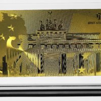 Златна банкнота Германска марка в прозрачна стойка - Реплика, снимка 1 - Декорация за дома - 27067018
