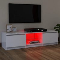 ТВ шкаф с LED осветление, бял, 120x30х35,5 см, снимка 3 - Шкафове - 37961166