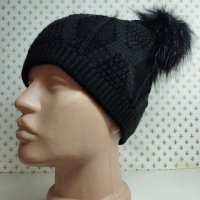 Дамска плетена шапка с две папулки- мпш48, снимка 1 - Шапки - 43302257