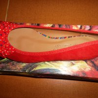  Ежедневни пантофки с панделка на свежи точки от еко кожа и велур   в червен цвят №37,38, снимка 6 - Дамски ежедневни обувки - 28801110