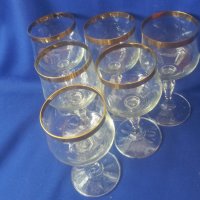 Ретро кристални чаши за алкохол, златен кант, столче, 6 бр , снимка 7 - Антикварни и старинни предмети - 37982466
