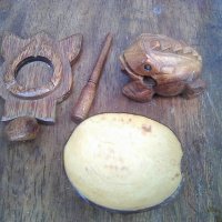 Лот от три предмета дървени пепелник и жаба и черупка от костенурка, снимка 3 - Други ценни предмети - 39432711