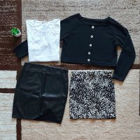 Лот S: кожена пола с дантела+тениска с перли+болеро+пола H&M 🖤🤍🖤, снимка 1 - Комплекти - 37616761