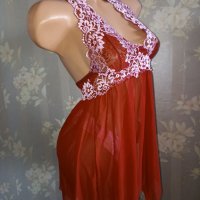 Секси нощничка в бордо с розова дантела S,M, снимка 6 - Бельо - 37455125