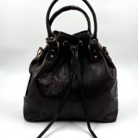 Мароканска чанта тип торба от естествена кожа в тъмно кафяво, снимка 1 - Чанти - 33873827