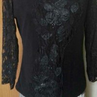Черна официална блуза с дантела и подарък - шал🍀🌹M/L,L🍀🌹, снимка 1 - Блузи с дълъг ръкав и пуловери - 33507928