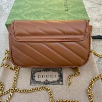 Gucci Кафява коженa Marmont Супер мини чанта Гучи GG лого Made in Italy, снимка 4 - Чанти - 43492214