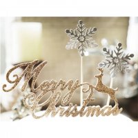 Merry Christmas Весела Коледа с елен брокатен мек топер украса декор за торта, снимка 1 - Други - 26580872