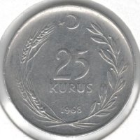 Turkey-25 Kuruş-1968-KM# 892, снимка 1 - Нумизматика и бонистика - 38400174