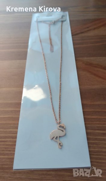 Дамски колиета Фламинго. Благородна стомана с цвят розово злато.Идея за подарък за абитуриентка., снимка 1