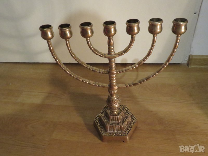 Голям бронзов  свещник МЕНОРА 31х 28см. - еврейски свещник - внос от Израел, Йерусалим, снимка 1