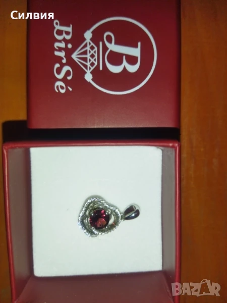 Луксозна сребърна висулка Birse естествен гранат и цирконии , снимка 1