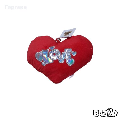 Подаръчна плюшена Свети Валентин музикална възглавничка Сърце с бляскав надпис LOVE, снимка 1