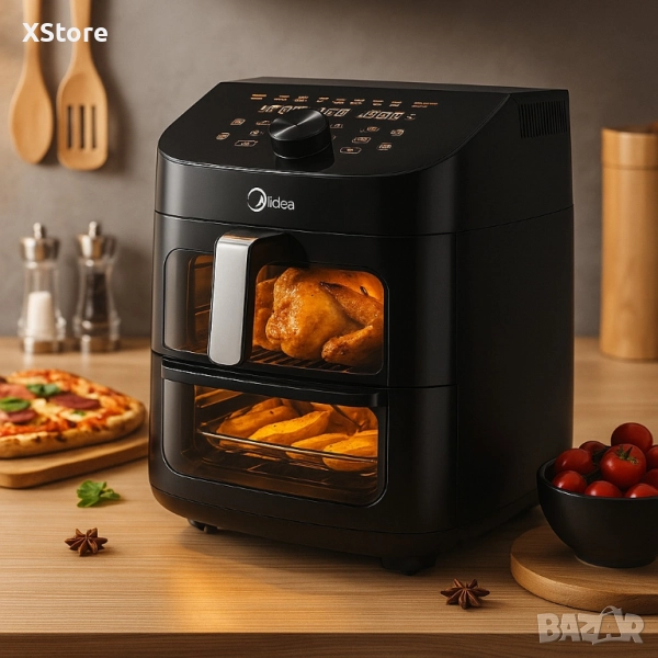 Air Fryer / Фритюрник с горещ въздух Midea MAD1100DADK – 11 литра, 2 отделни зони и 10 програми, снимка 1