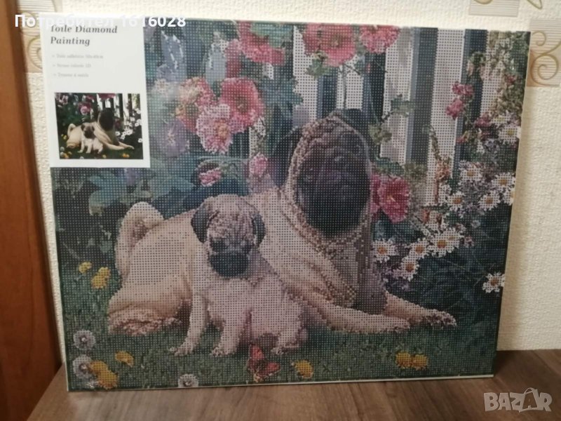 Нов голям диамантен Гоблен опънат на платно - Булдог картина.., снимка 1