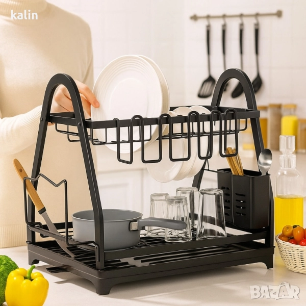Пластмасов елегантен сушилник за съдове на две нива, снимка 1