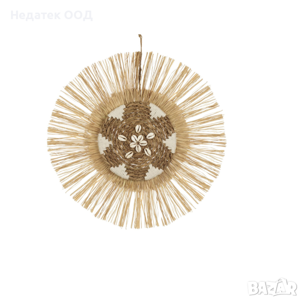  Декоративен ратанов панел, с черупки и листа от рафия, 48 см, снимка 1
