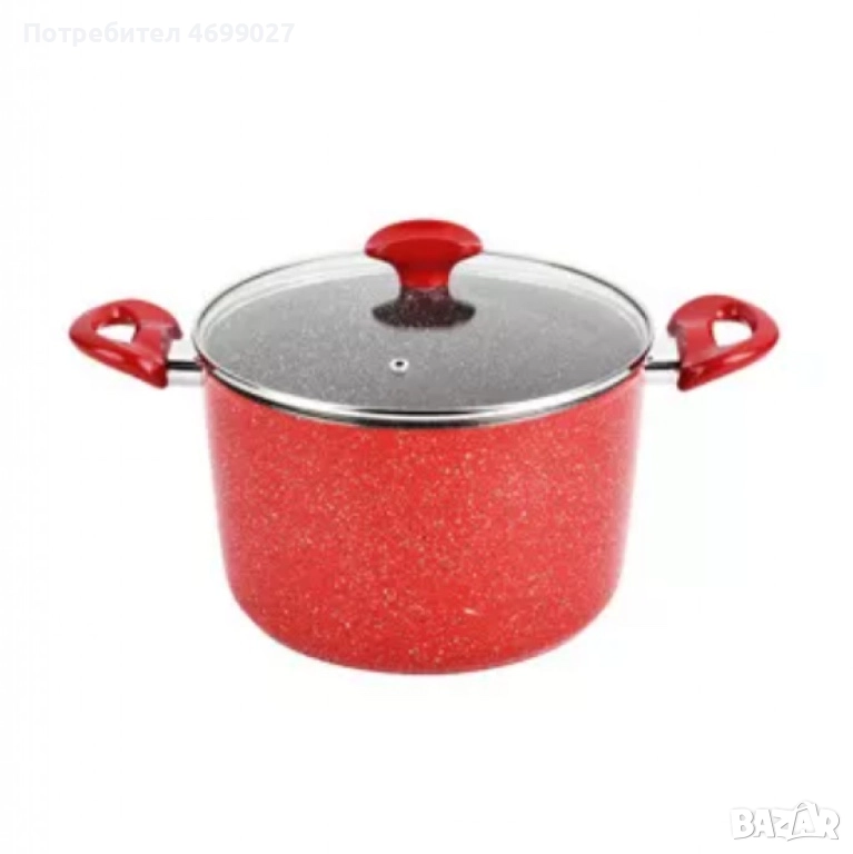 Тенджера Voltz, 3.4л./9.5л., Дълбока, Мраморно покритие, Индукция, Червен, снимка 1