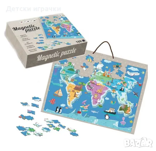 Образователен магнитен пъзел Географска карта 168ч, снимка 1