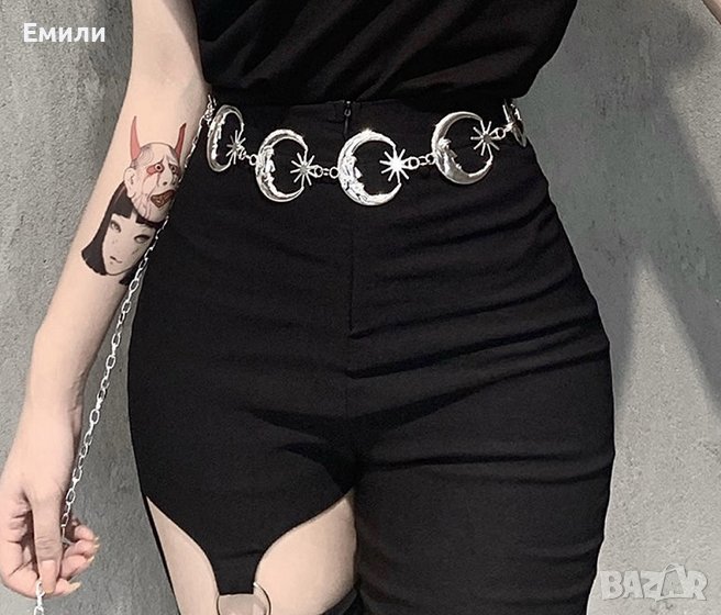 Колан верижка с луна в сребрист цвят, снимка 1